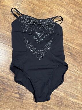 Ivivva Black Girls' One-Piece bodysuit with Silver Sparkle design